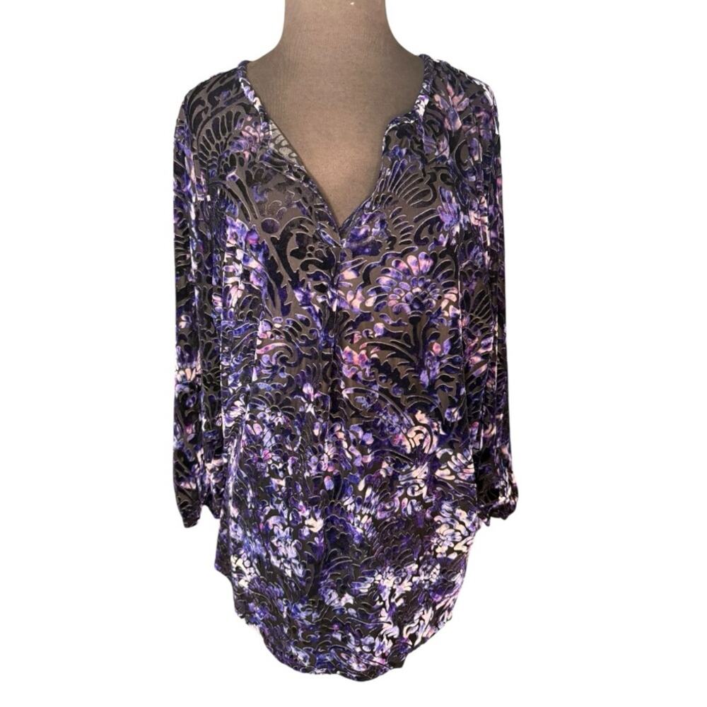 Y2K Velvet Burnout Floral Whimsigoth Top Womens Size 2X Fairy Grunge Romantic
